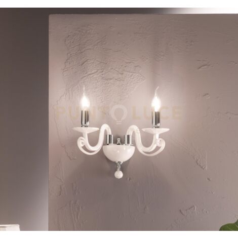 APPLIQUE A PARETE IN VETRO E CRISTALLO BIANCO 2 LUCI CHERUBINI AP.CHERUBINI-2-BCO