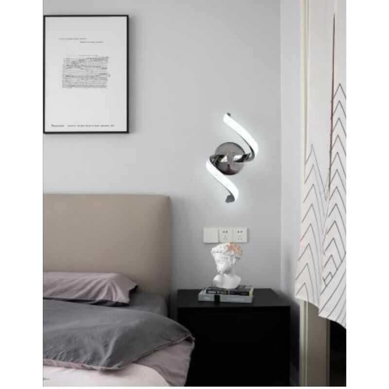 Image of Applique a parete led 9w spirale verticale argento design moderno luce bianco naturale per interno comodino camera Bianco freddo