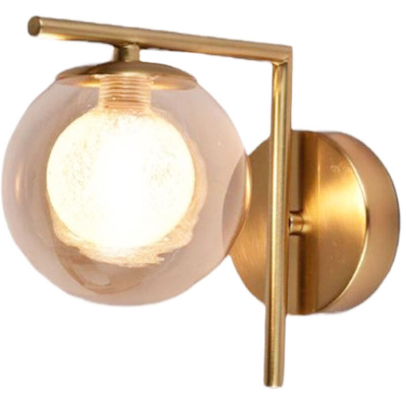 Image of Applique a sfera da parete in vetro ambra lampada da muro metallo attacco g9