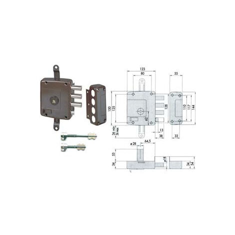 Applique à triple verrouillage avec pêne à double embout 57167 (Ex 57165) - mm.64 DX (57167601)