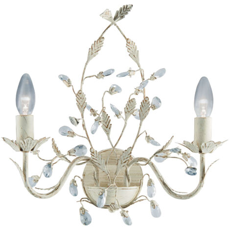 Applique Alamandite 2Lt - Metallo crema e oro, gocce di vetro
