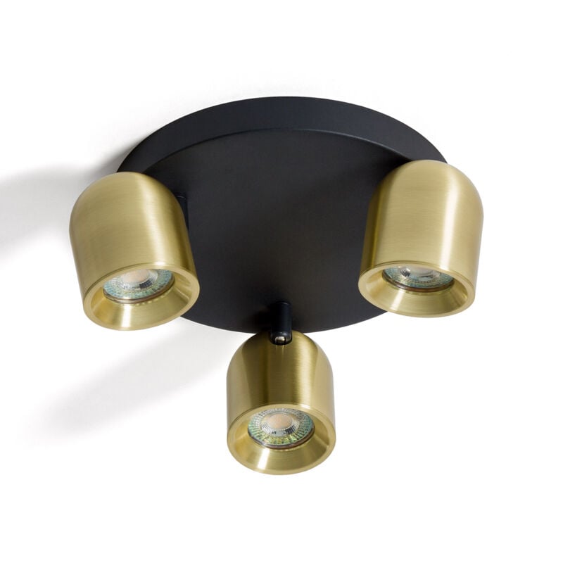 Plafonnier Rond Orientable Aluminium 3 Spots Caleb Doré