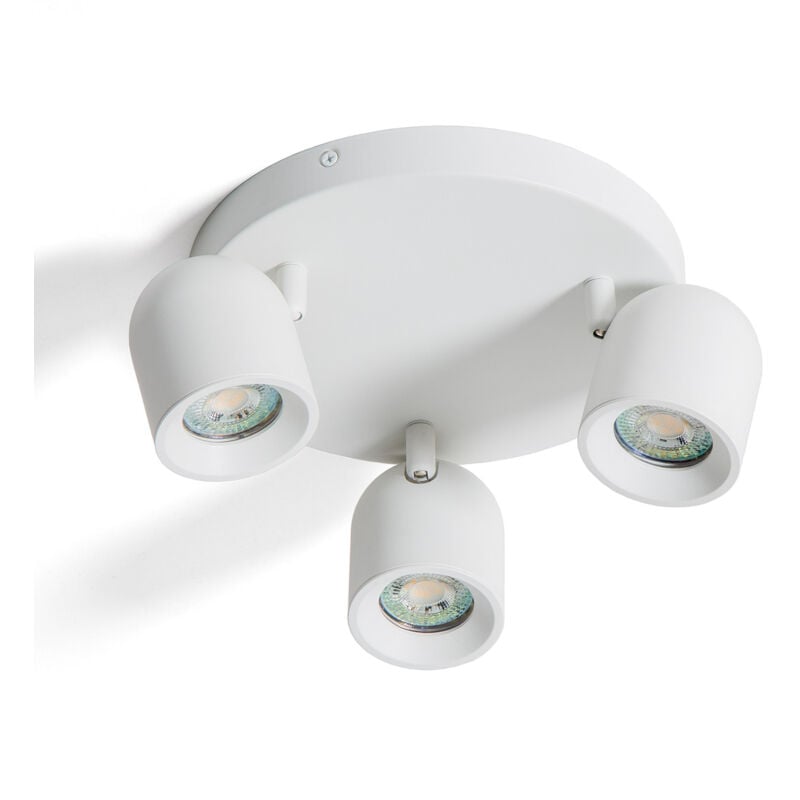 Ledkia - Plafonnier Rond Orientable Aluminium 3 Spots Caleb Blanc