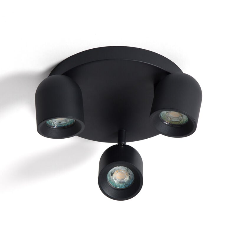 Ledkia - Plafonnier Rond Orientable Aluminium 3 Spots Caleb Noir