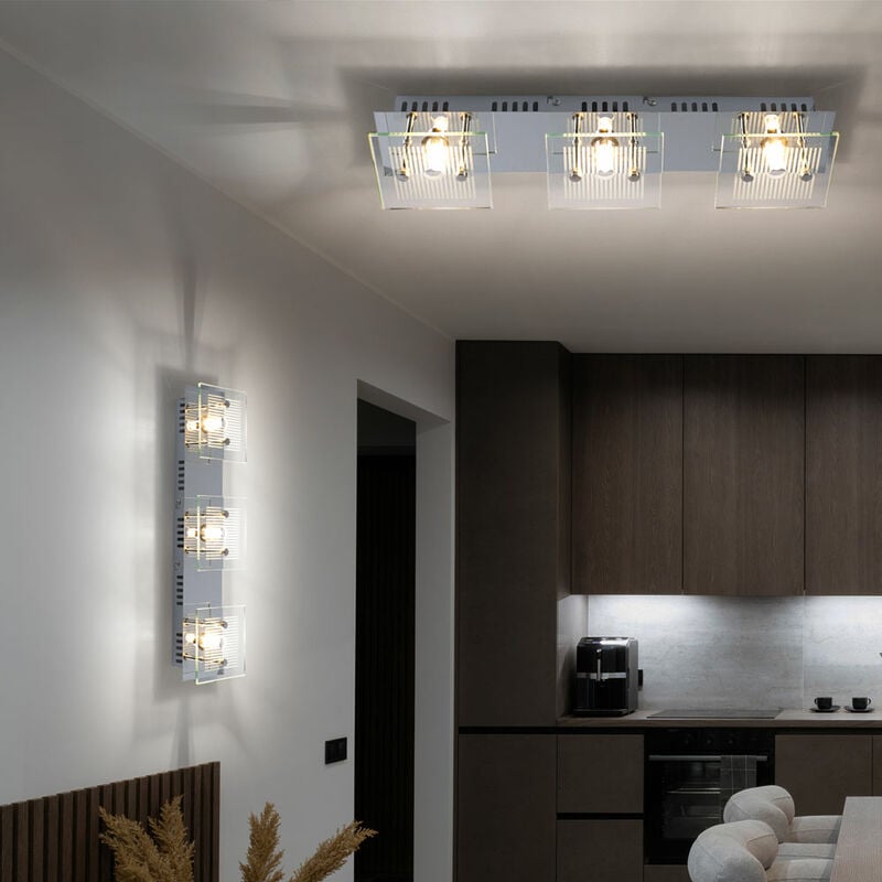 Applique applique lampe de salon lampe de salon lampe de chambre, 3 ampoules, plaque de verre chromé blanc, douilles G9, LxlxH 40x10x7,5cm, lot de 2