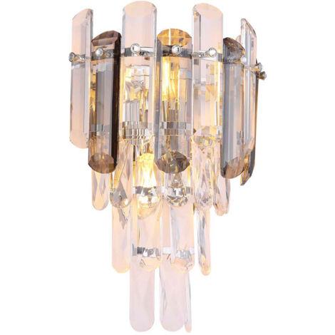Applique applique murale lampe de chambre 2 flammes cristaux fumée clair H 34 cm