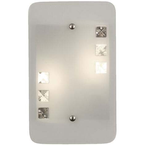 Applique applique murale salon verre 2 flammes cristaux, métal, 2x douille E14, H 28 cm