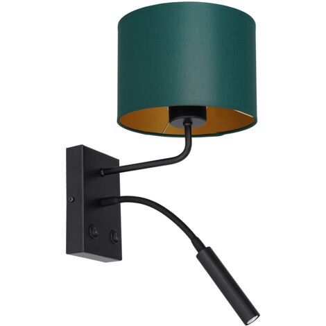 Applique Arden Luminex nera con paralume verde oro E27+G9