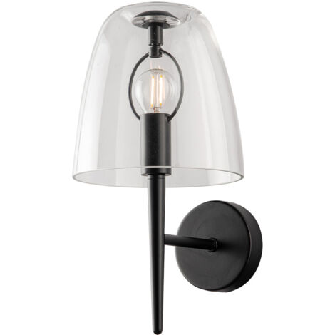 "Applique ARES in metallo nero e diffusore in vetro trasaprente"