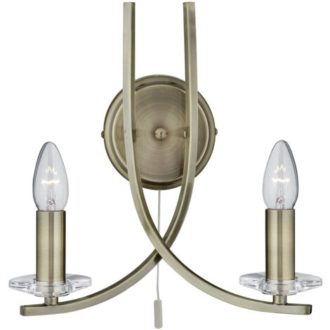 Applique Ascona 2Lt - Metallo e vetro in ottone anticato