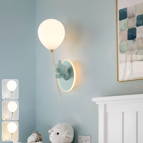 Applique avec ampoule, Lampe de chevet ours dessin animé, Lampe décorative avec abat-jour en verre, 3 températures de couleur, 52 cm (droite)
