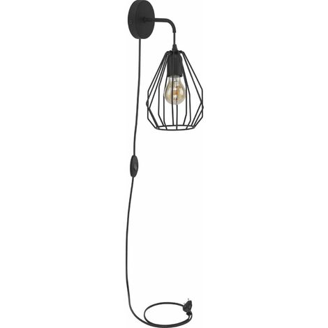 Applique avec câble interrupteur fiche E27 abat-jour en fil métallique