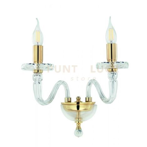 APPLIQUE BACH 2 LUCI CRISTALLO E ORO ATTACCO E14