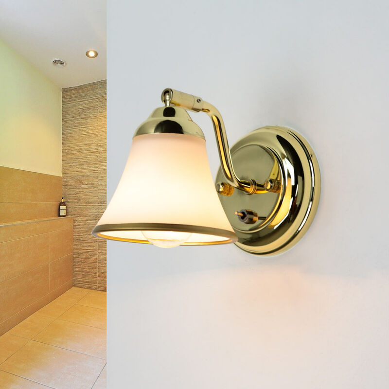 Image of Licht-erlebnisse - Applique bagno a parete di color oro con pratico interruttore - Oro, Bianco