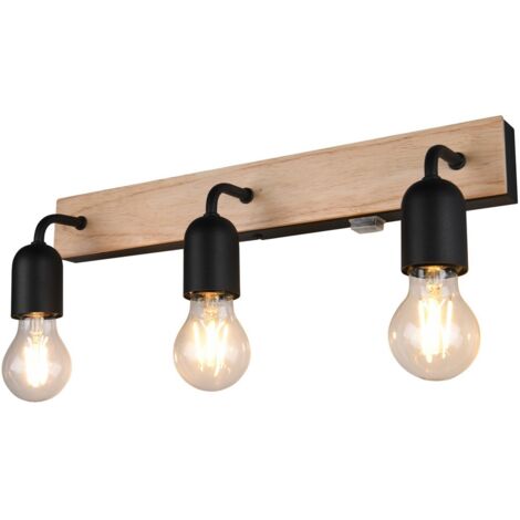 Applique bagno industrial legno chiaro/nero 3xE27 IP44