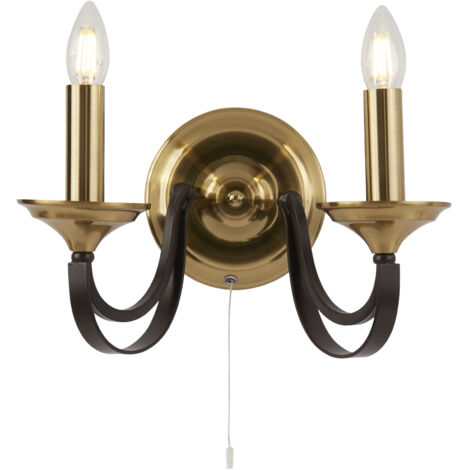 Applique BELFRY 2L Double branches métal Bronze fonce et marron E14 2x60w avec inter