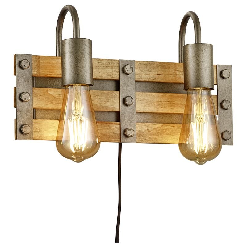 Applique, Khan2xE27, max.28,0 WBois naturel, couleur de bois, Corps: Mét - Trio