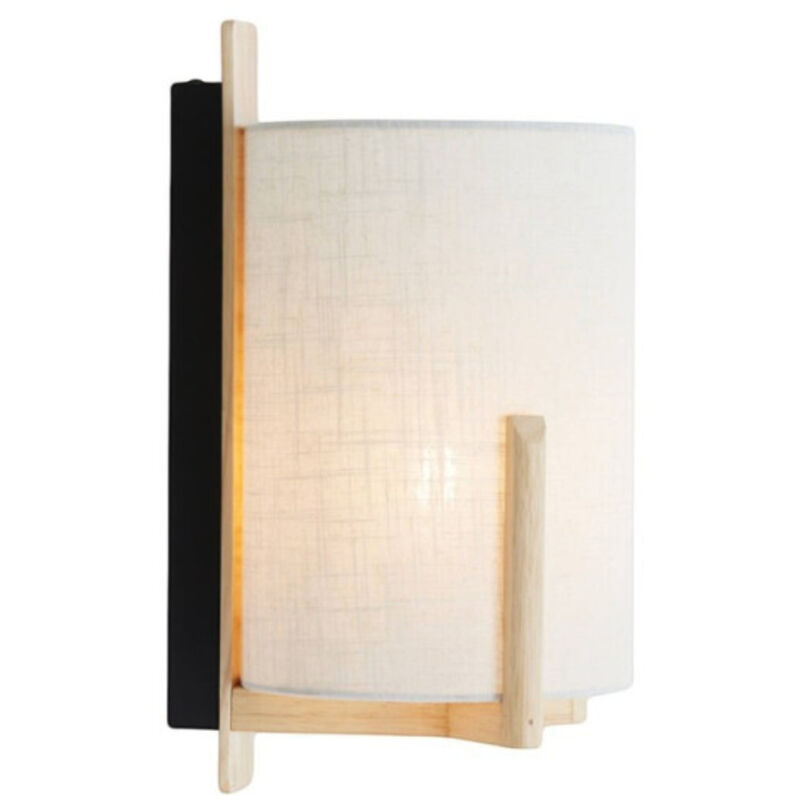 Applique bois naturel et abat-jour blanc avec interrupteur Litto