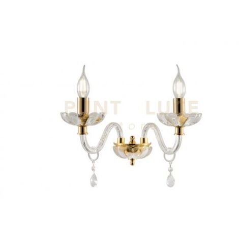 APPLIQUE BRIGIDA/2 CRISTALLO E ORO 2 LUCI ATTACCO E14 L.35CM
