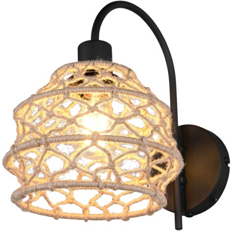Applique, canapa e metallo, naturale e nero, H 32 cm, Hive