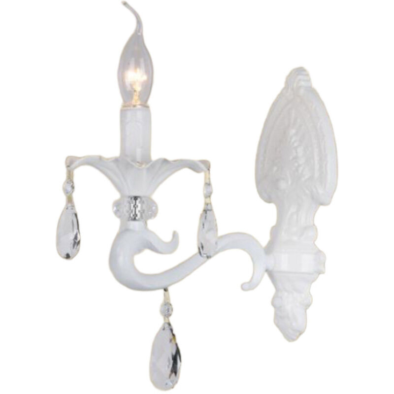 Image of Vetrineinrete - Applique candelabro con pendenti a gocce di cristallo in acrilico stile retrò attacco E14 bianco