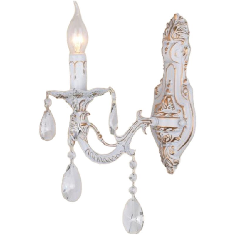 Image of Applique candelabro con pendenti a gocce di cristallo in acrilico stile retrò attacco E14 bianco oro