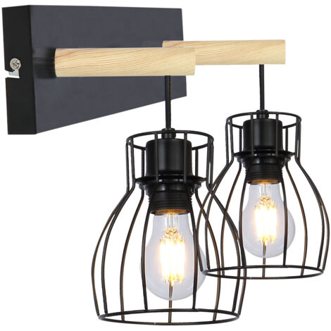 Applique Candellux Bernita nero/legno 2xE27 metallo IP20