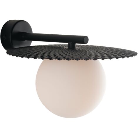 "Applique CHAPLIN in metallo nero con diffusore in vetro bianco"