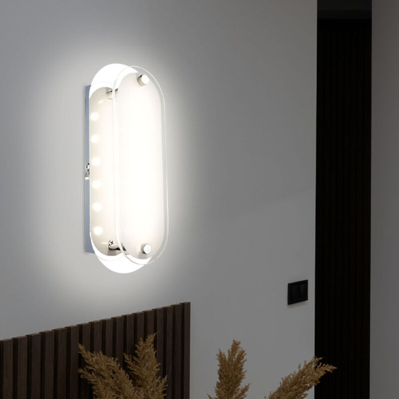 Globo Lighting - Applique chrome applique murale design moderne led lampe en verre clair, abat-jour en verre satiné, 1x led 3 watt 198 lumens blanc