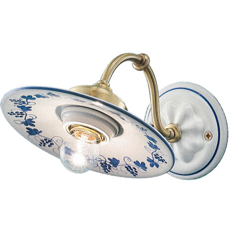 Applique Classica Asti Ceramica E Ottone Satinato Decorato Filo Blu 1 Luce E27