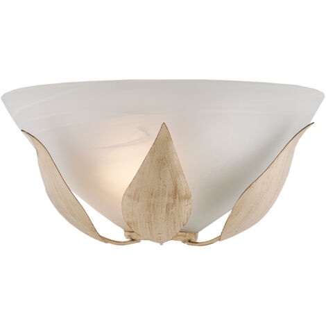 Applique Classica Esse 1 Luce Ferro Battuto E Vetro Avorio E Oro