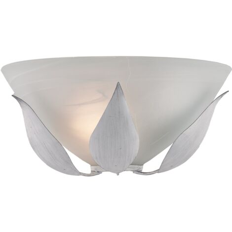 Applique Classica Esse 1 Luce Ferro Battuto E Vetro Bianco E Argento