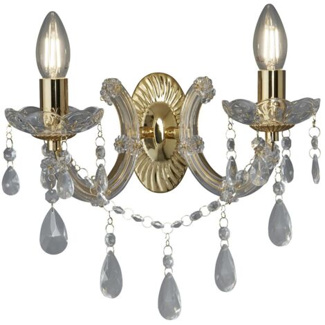 Applique Classica Marie Therese Acciaio Oro Vetro Trasparente 2 Luci E14
