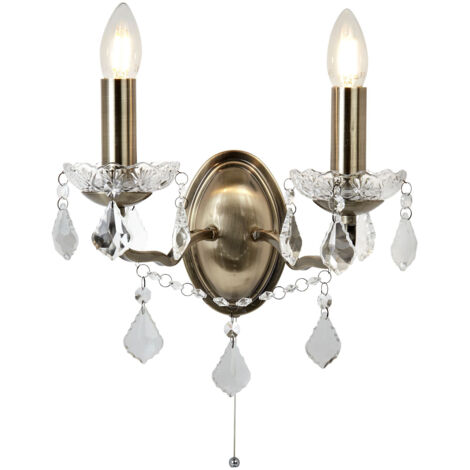 Applique Classica Parigi Acciaio Ottone Vetro Trasparente 2 Luci E14