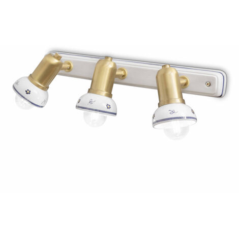 Applique Classica Savona Ceramica E Ottone Satinato Decorato Filo Blu 3 Luci E14
