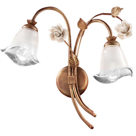 Applique Classica Siena Metallo E Ceramica Ruggine Decorato Lucido 2 Luci E14