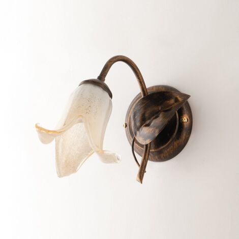 Applique Classico 1 Luce Con Foglie Ferro Battuto E Vetro Bronzo Serie Limone