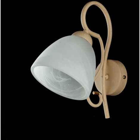 Applique Classico 1 Luce Ferro Avorio Decapé e Vetro Bianco Serie Antico