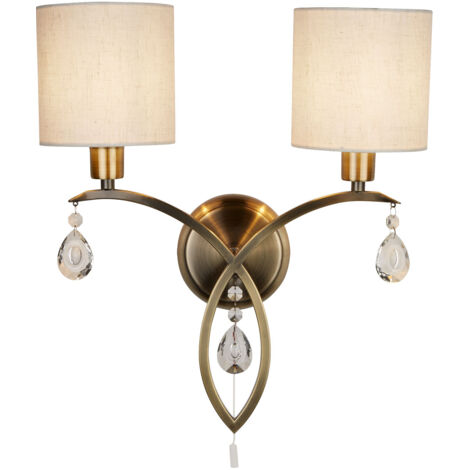 Applique Contemporanea Alberto Acciaio Ottone Vetro Bianco 2 Luci E14