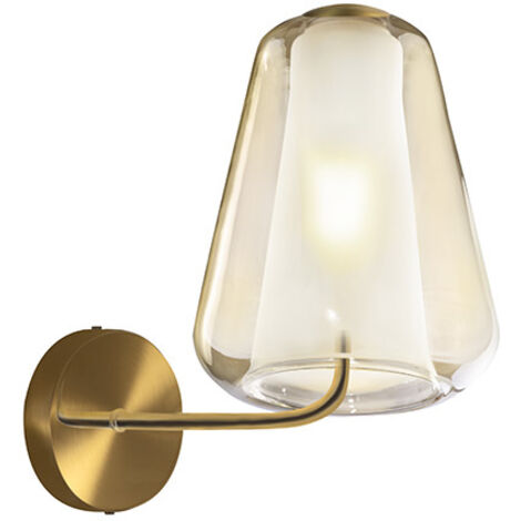 Applique Contemporanea Double Skin Metallo Ottone Vetro Ambra 1 Luce E27