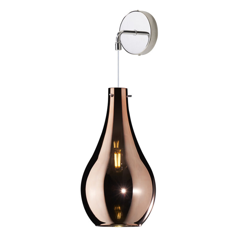 Image of Applique Contemporanea Drop Metallo Cromo Vetro Rame 1 Luce E14 - Rame