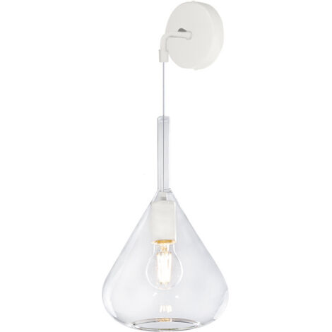 Applique Contemporanea Kona Metallo Bianco Vetro Trasparente 1 Luce E27