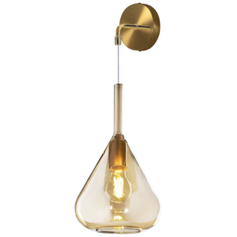 Applique Contemporanea Kona Metallo Ottone Satinato Vetro Ambra 1 Luce E27