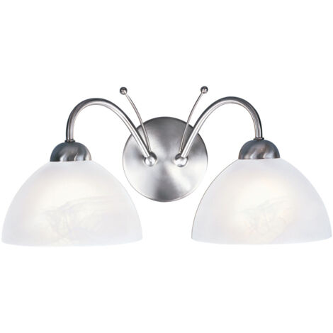Applique Contemporanea Milanese Acciaio Argento Vetro 2 Luci E14