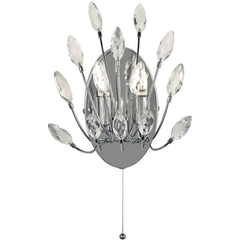 Applique Contemporanea Pavone Acciaio Cromo Vetro Trasparente 2 Luci G9