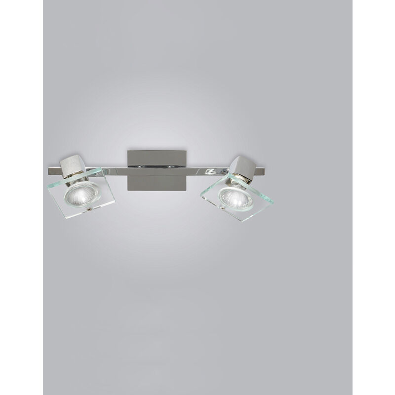Image of Top-light - Applique Contemporanea Square Metallo Cromo Vetro Bianco Extrachiaro 2 Luci Gu10 - Bianco|Cromo