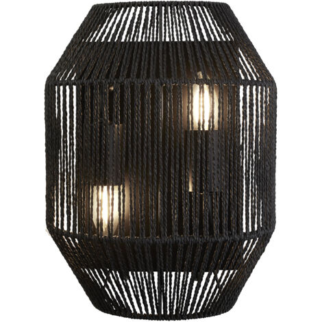 Applique Contemporanea Vimini Acciaio Nero Tessuto 2 Luci E27