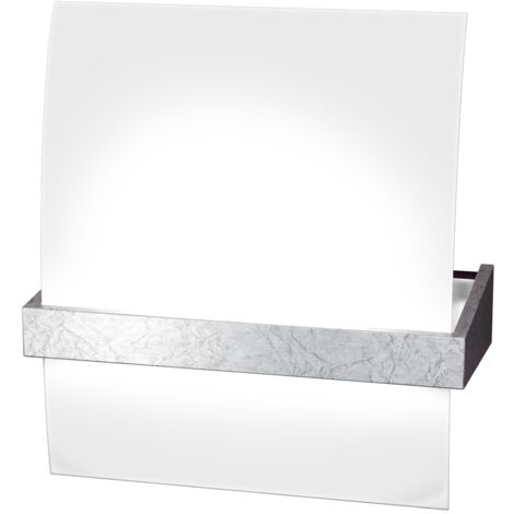 Applique Contemporanea Wood Metallo Foglia Argento Vetro Bianco 1 Luce E27