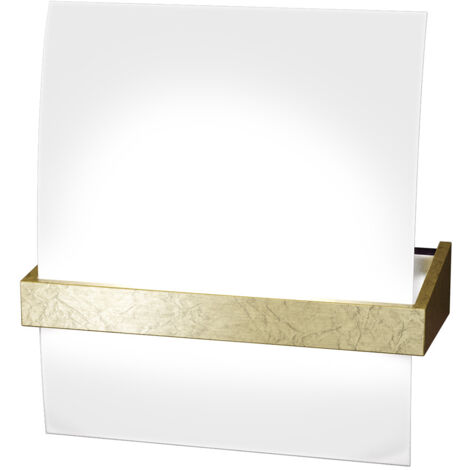 Applique Contemporanea Wood Metallo Foglia Oro Vetro Bianco 1 Luce E27