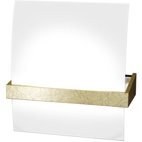 Applique Contemporanea Wood Metallo Foglia Oro Vetro Bianco 1 Luce E27